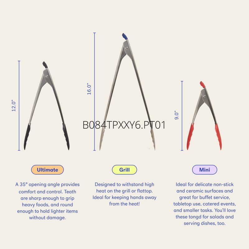 GIR: Get It Right Premium Stainless Steel Locking Tongs - Non-Stick Heat Resistant Silicone and Nylon Tip Food Tongs Perfect For Cooking and Grilling - Ultimate - 13 IN, Slate - Image 3
